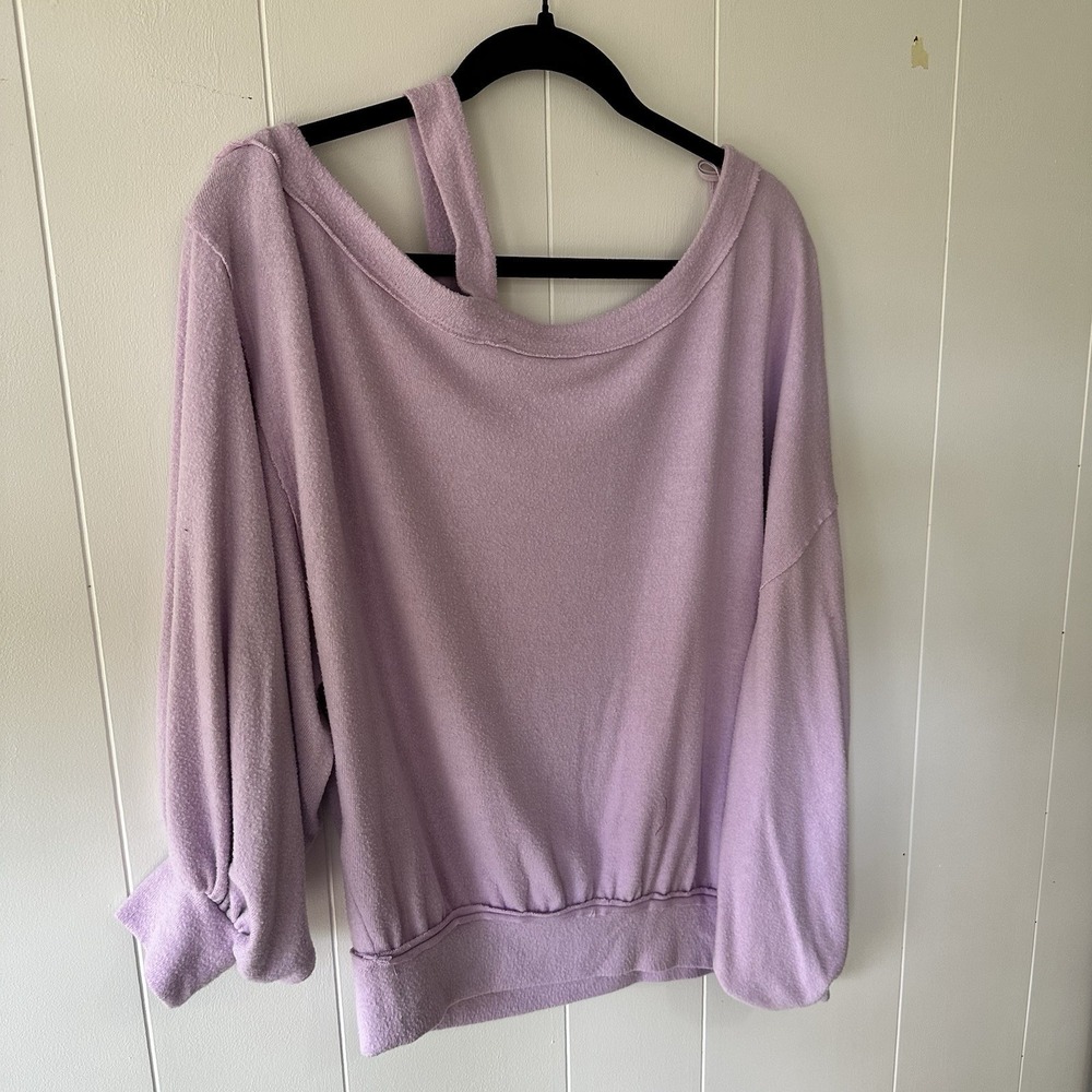 Free People Flaunt It Pullover Top Magical Lilac Sz Small Slouchy Scoop Neck - Picture 7 of 11